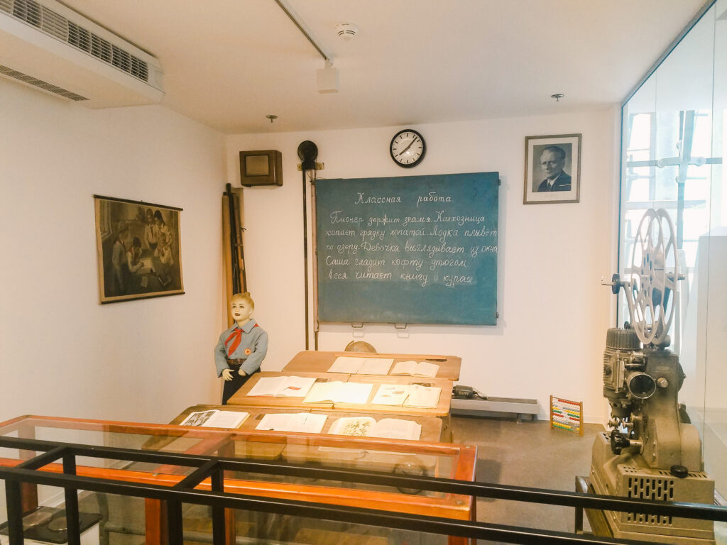 a schoolroom inside the Museum of Communism ((one of the most interesting things to do in Prague).