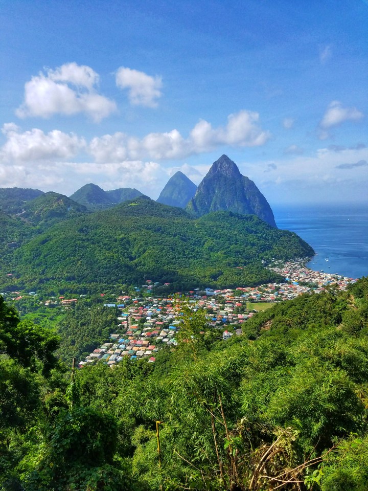 View of both of the Pitons in Soufriere