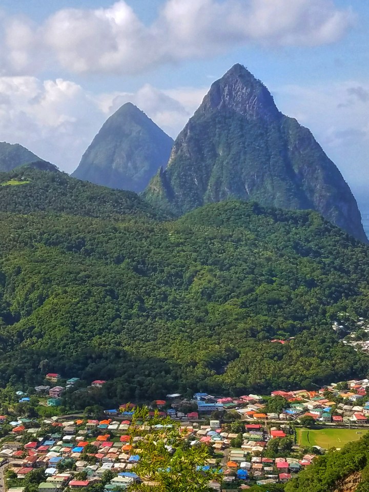 View of both of the Pitons in St Lucia