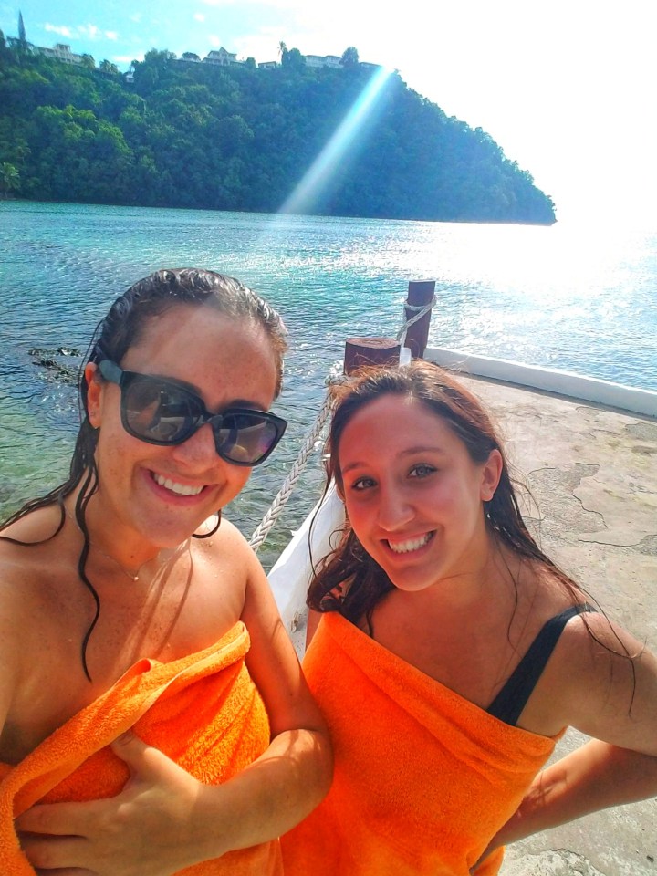 Two women swimming in the water in St Lucia