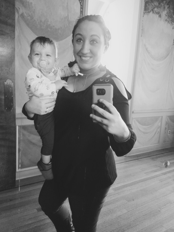 Selfie with baby in mirror at Oheka Castle on Long Island