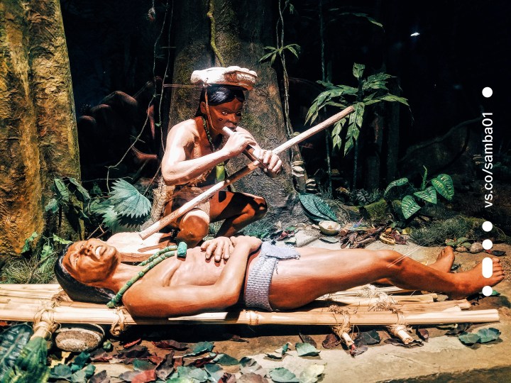 A museum exhibit shows the ancient beliefs about the healing powers of jade.
A piece of jade, thought to be magic lays on the man's chest. The shaman would use it to communicate with the evil spirit. He would blow smoke around the patient as well.