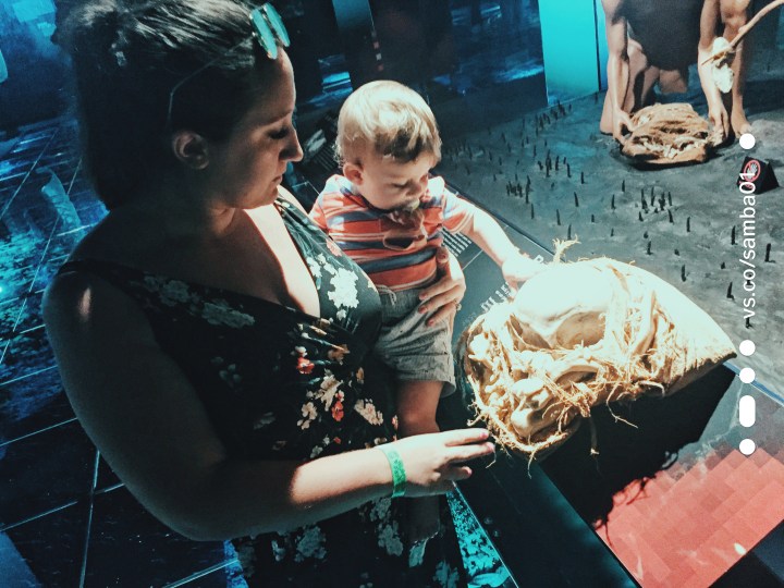 A mother and child at the Jade Museum while exploring San Jose, Costa Rica