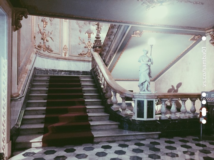 A staircase inside of the National Theater in San Jose, Costa Rica