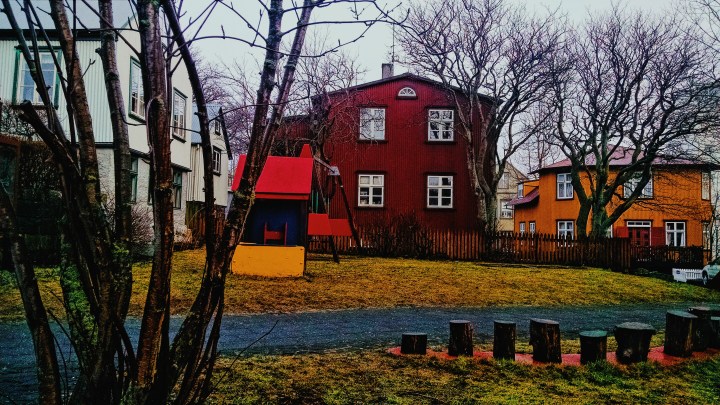 A photo of several homes in Reykjavik, Iceland