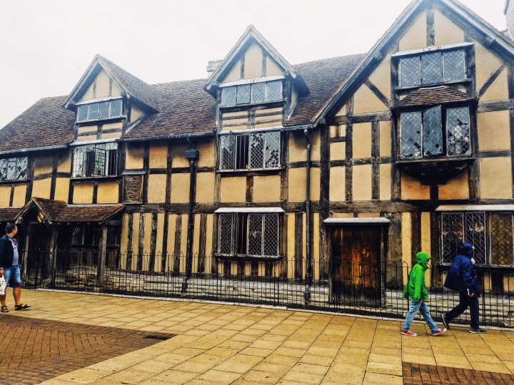 The outside of Shakespeare's childhood school and the guild hall. 