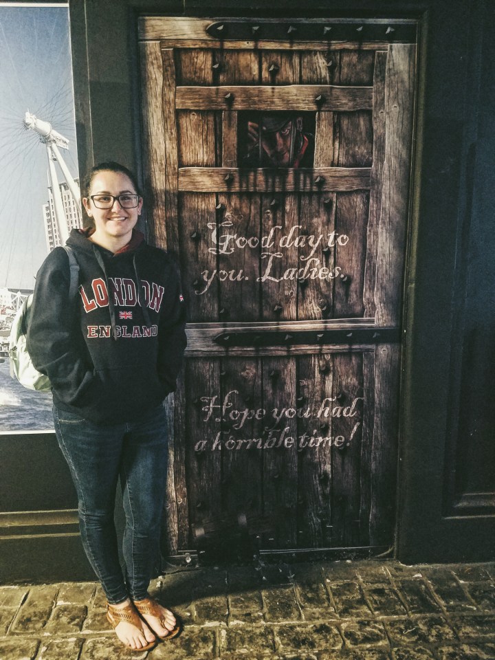 Posing at the exit to the London Dungeon. Check it out during your first time in London.