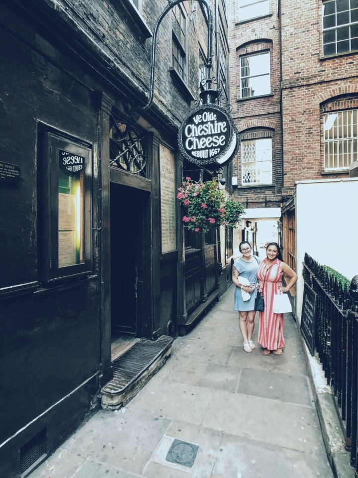 Outside Ye Olde Cheshire Cheese. Check it out during your first time in London.