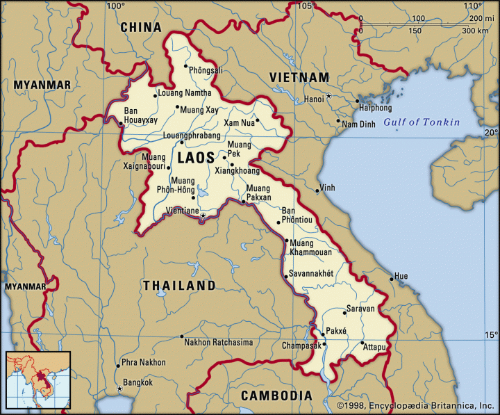 Map of southeast Asia with Laos highlighted