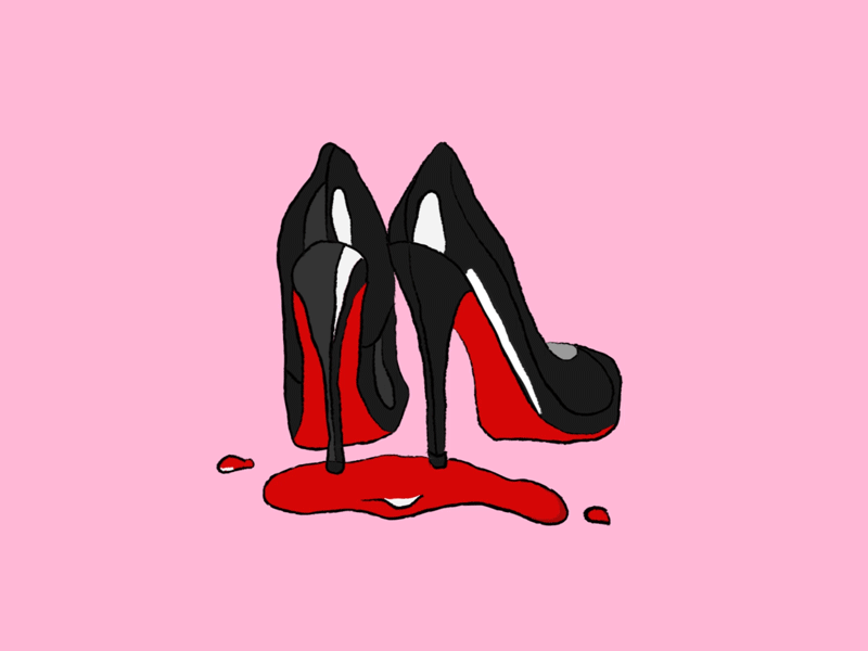 Black stiletto shoes standing on top of a pile of red blood. It's showing Nikki Minaj's lyrics, "these is red bottoms these is bloody shoes