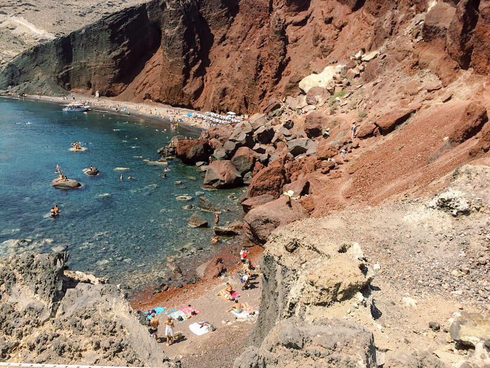 A beach among the cliffs in Santorini