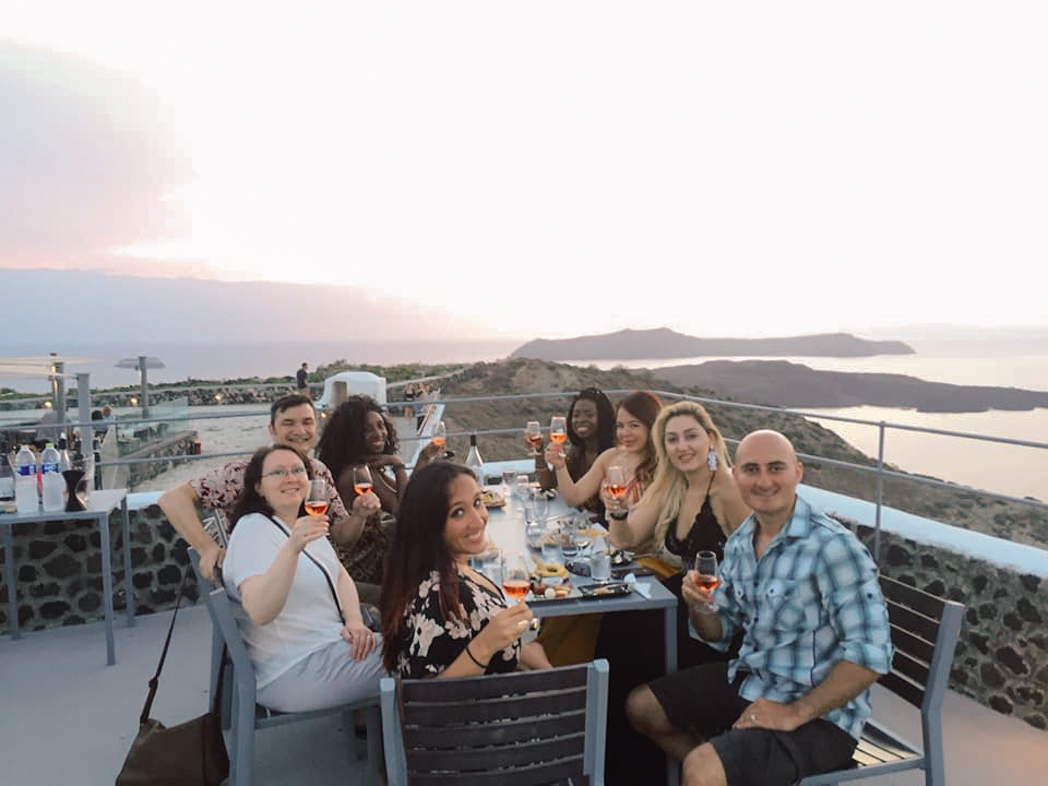 A group of people gathered at a wine tasting