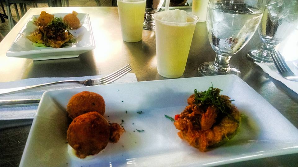 A plate of food and beverages on a table