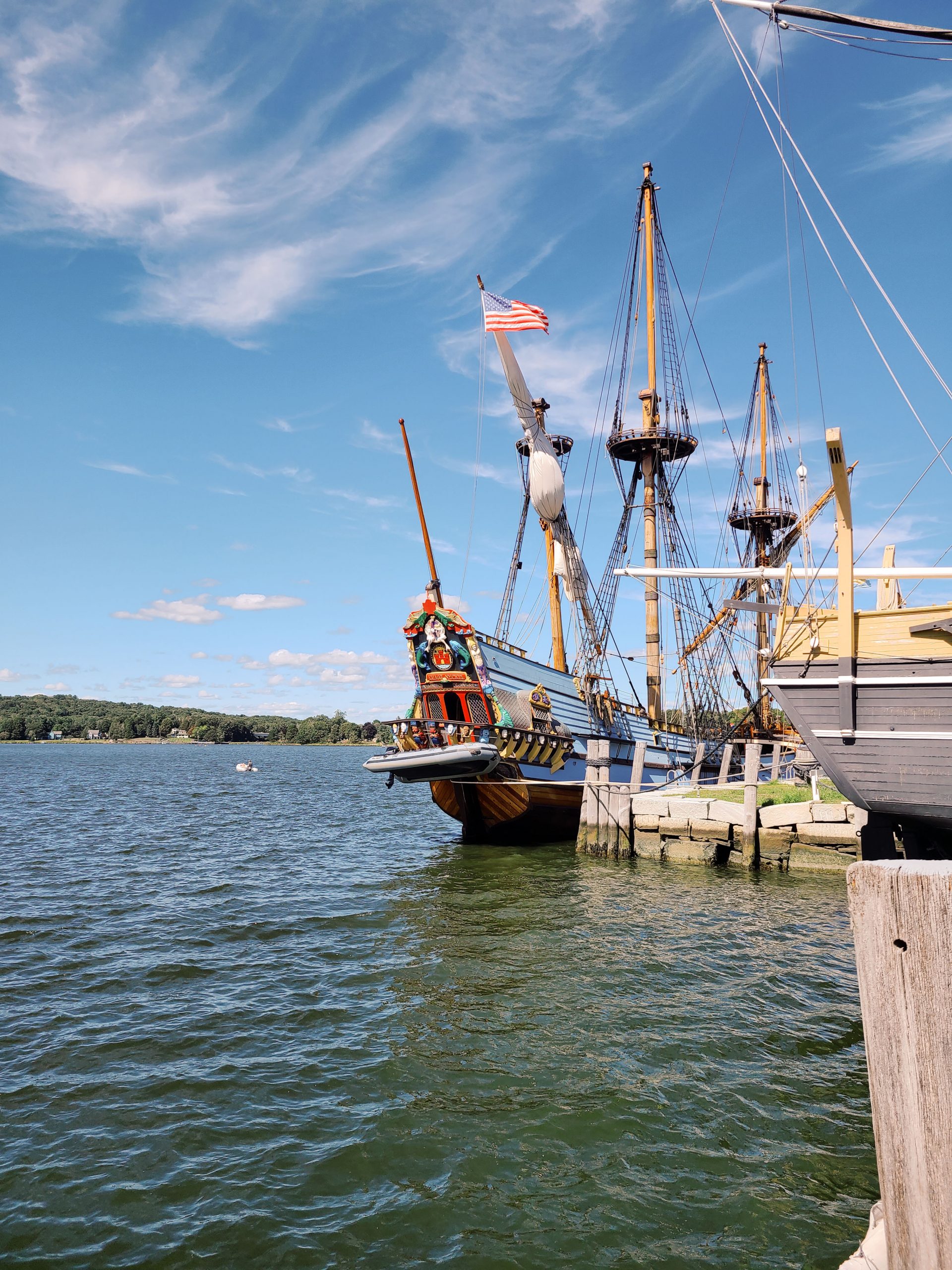 Photo of a pirate ship replica sitting in the water