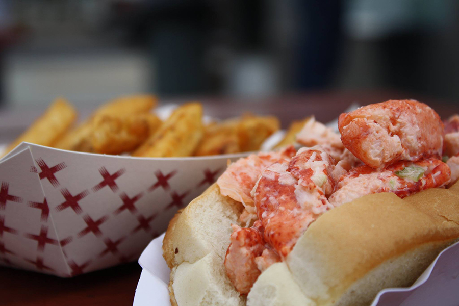 A lobster roll and french fries
