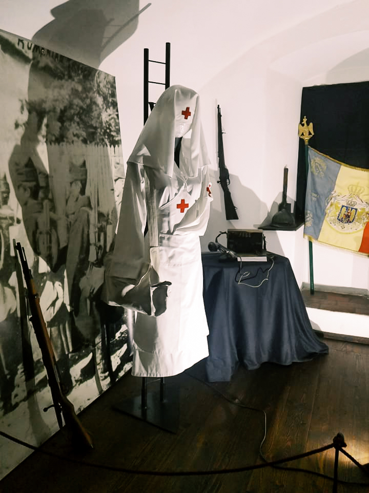 A historical nurses uniform on display at Bran Castle