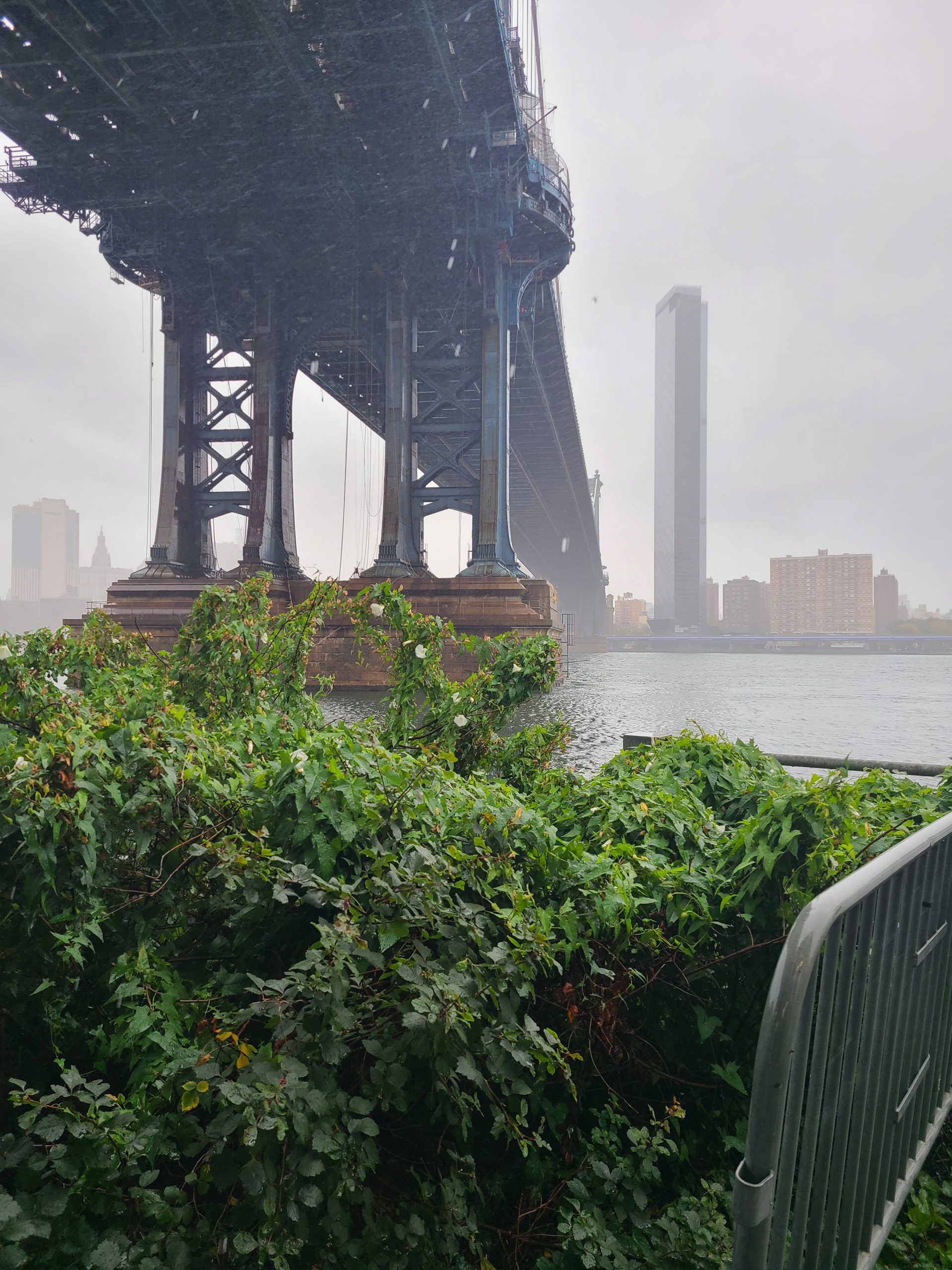 The Manhattan Bridge in the rain