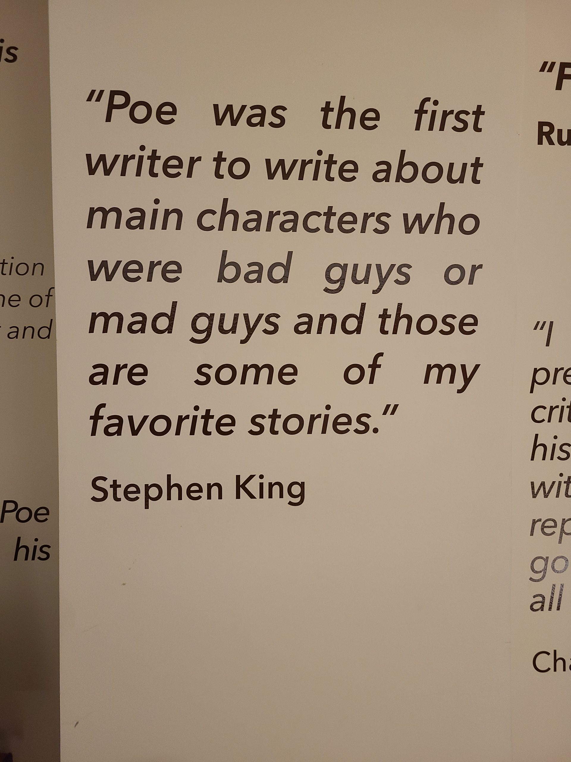 A quote from Stephen King featured on the wall of the museum