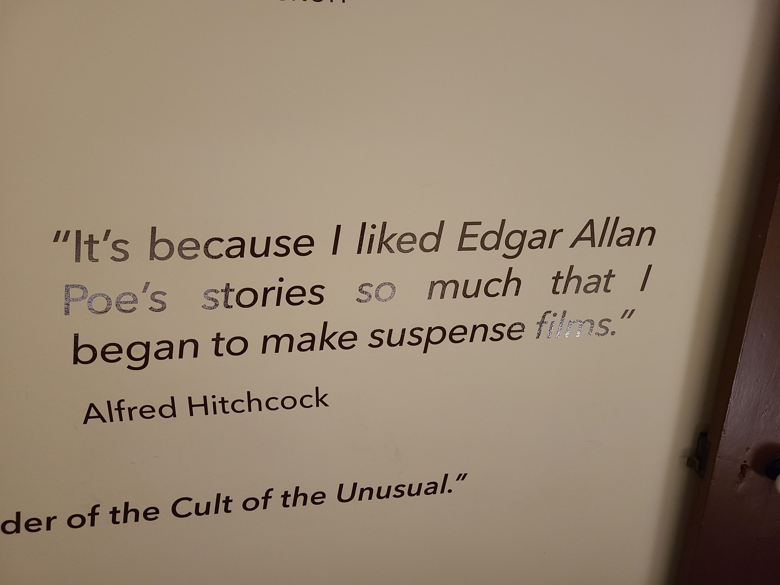 A quote from Alfred Hitchcock featured on the museum wall