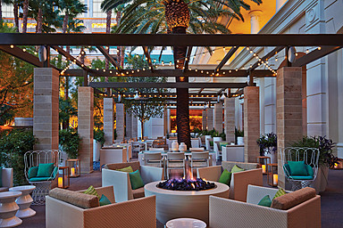 Outdoor dining space at one of the Las Vegas hotels