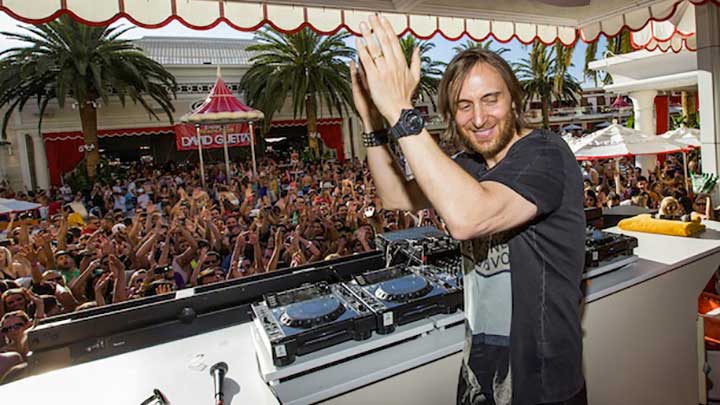 David Guetta DJs at a Vegas pool party