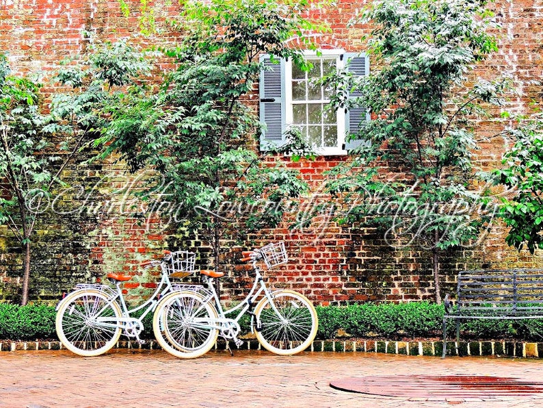 A photograph of two bicycles in front of a brick home by Charleston Low-Country Photography