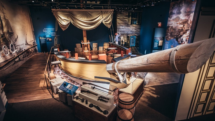 Ship replica inside the Museum of the American Revolution