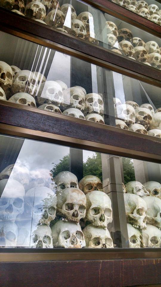 Shelves of skulls of those murdered in the genocide.