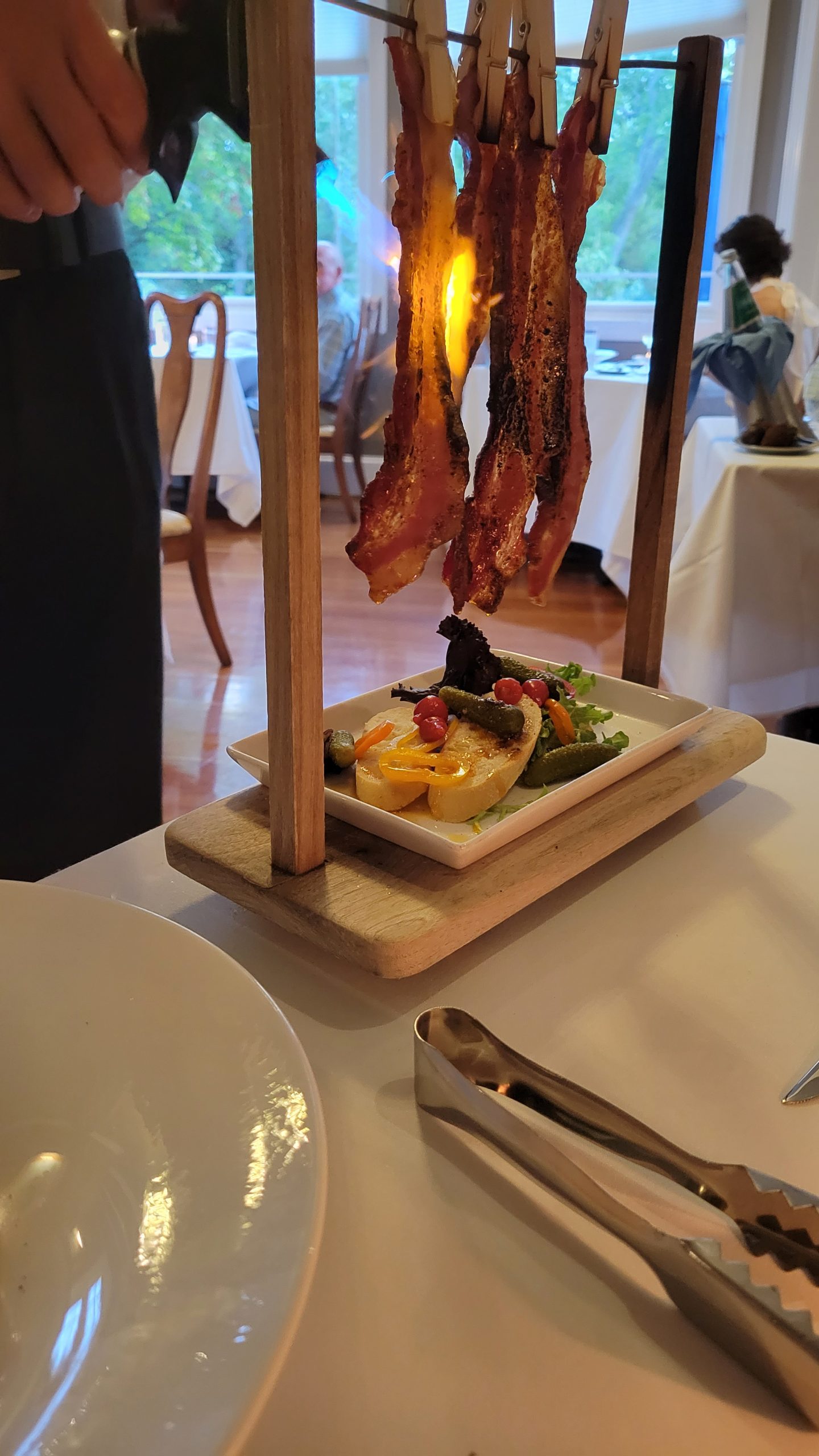 Flambeed bacon at L'Auberge Provençale